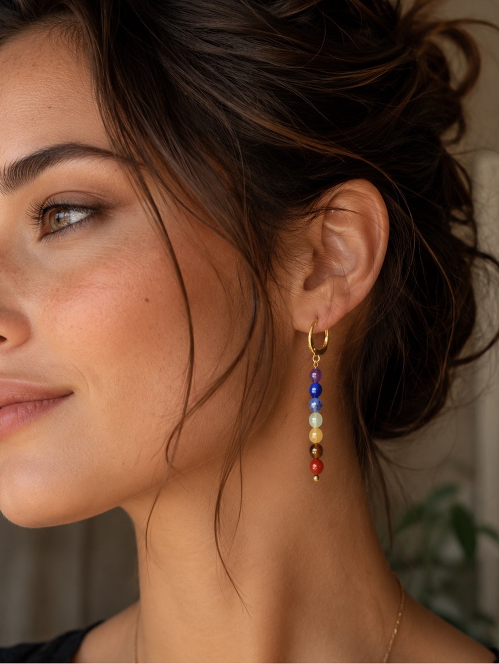 Chakra Crystals Gemstone Dangling Earrings Artisan Designed - Picture 2 of 16